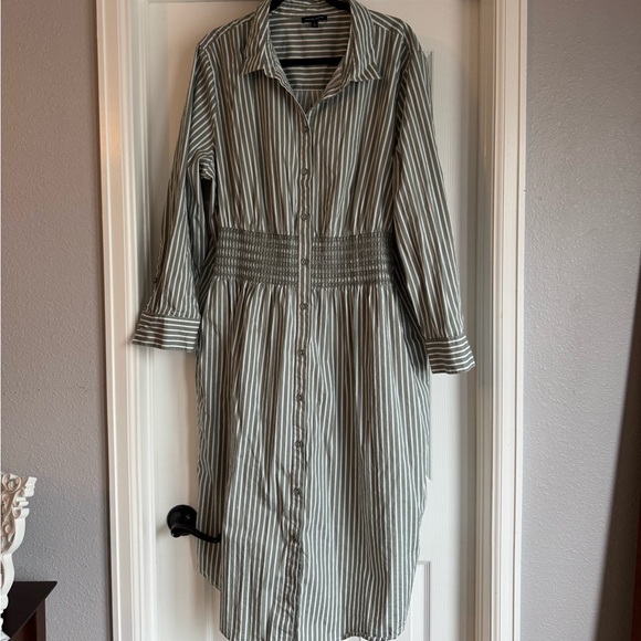 Universal Standard Hamptons Smocked Shirtdress size L 22/24 Green and white - Picture 4 of 13